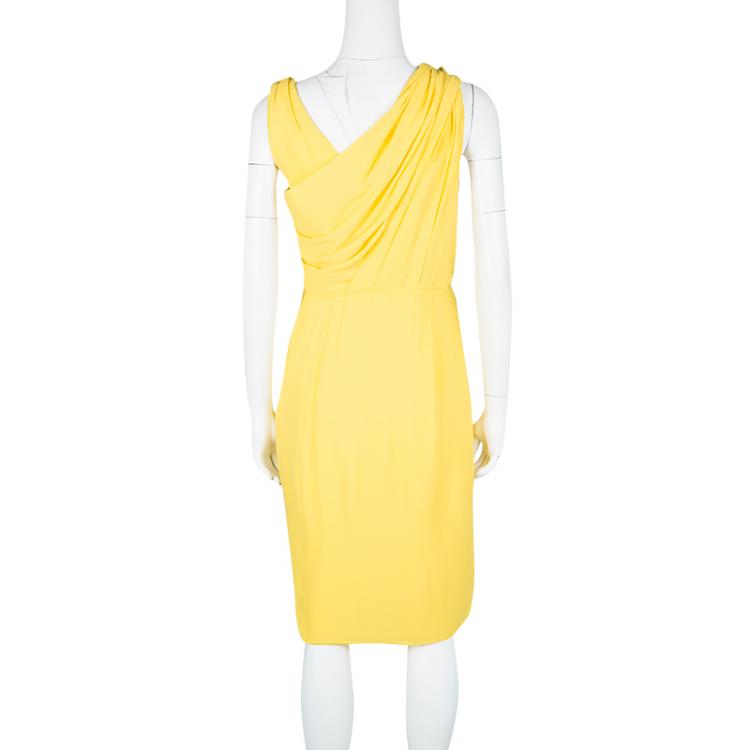 Pre Owned Boss By Hugo Boss Yellow Sleeveless Drapira Dress M
