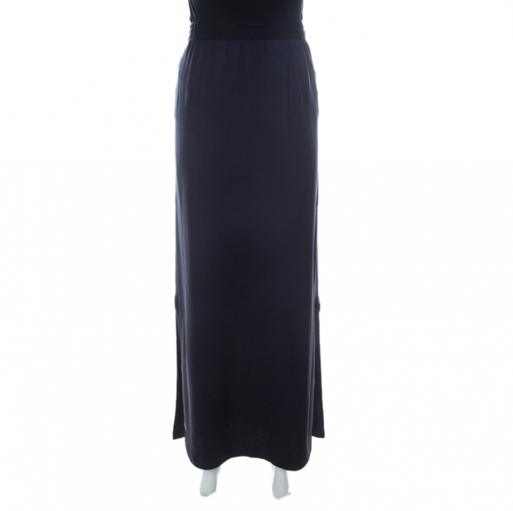 Pre Owned Boss By Hugo Boss Navy Blue Drawstring Waist Maxi Bendrah Skirt L