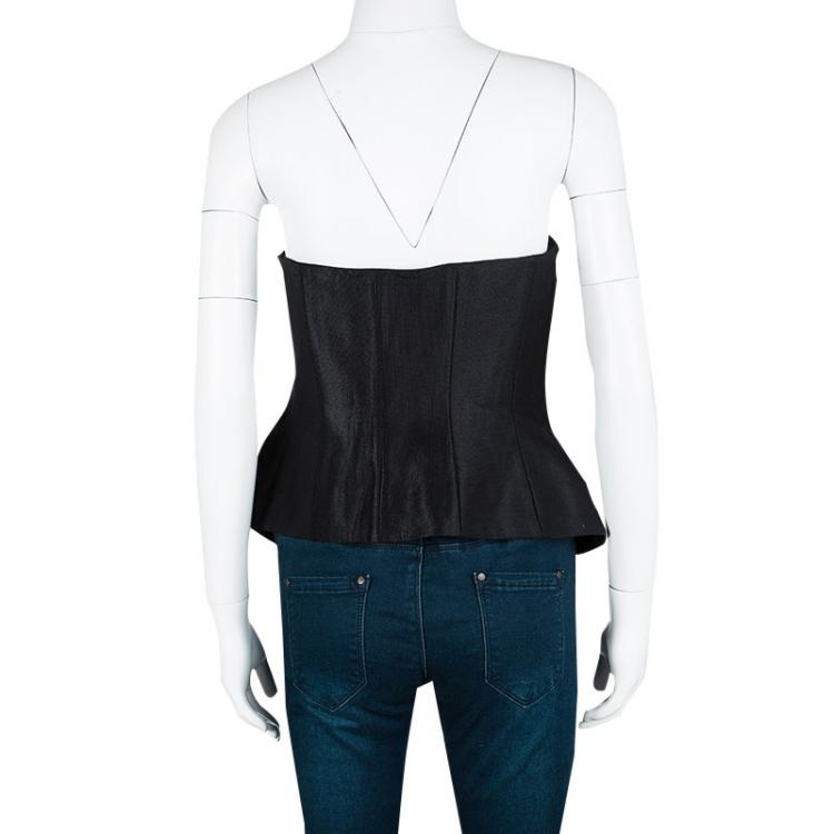Pre Owned Boss by Hugo Boss Black Button Detail Strapless Corset Top L