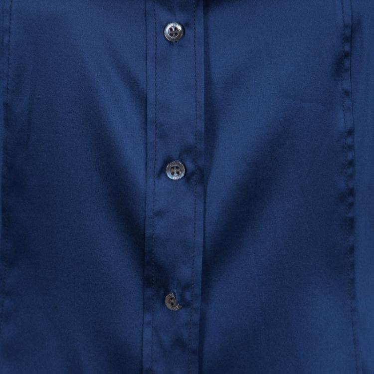 Pre Owned Boss by Hugo Boss Navy Blue Silk Satin Long Sleeve Button Front Shirt M