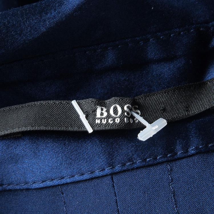 Pre Owned Boss by Hugo Boss Navy Blue Silk Satin Long Sleeve Button Front Shirt M