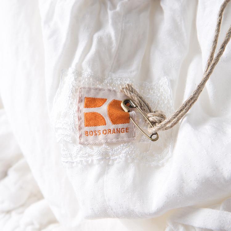 Pre Owned Boss Orange By Hugo Boss White Cotton Ruffle Detail Belted Antara Dress S