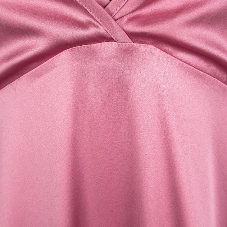 Pre Owned Boss By Hugo Boss Pink Silk Satin Asymmetric Sleeveless Maxi Dress M 