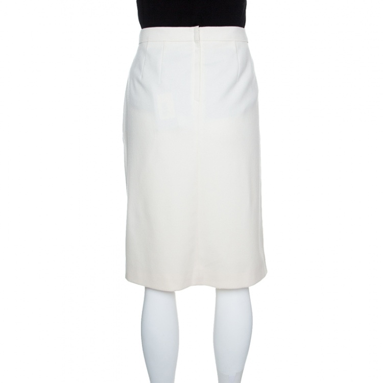 Pre Owned Boss By Hugo Boss Cream Wool Vadelle Skirt M