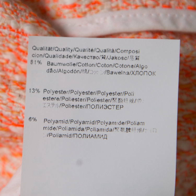 Pre Owned Boss By Hugo Boss Neon Orange and Cream Textured Cotton Blend Candalis Coat S