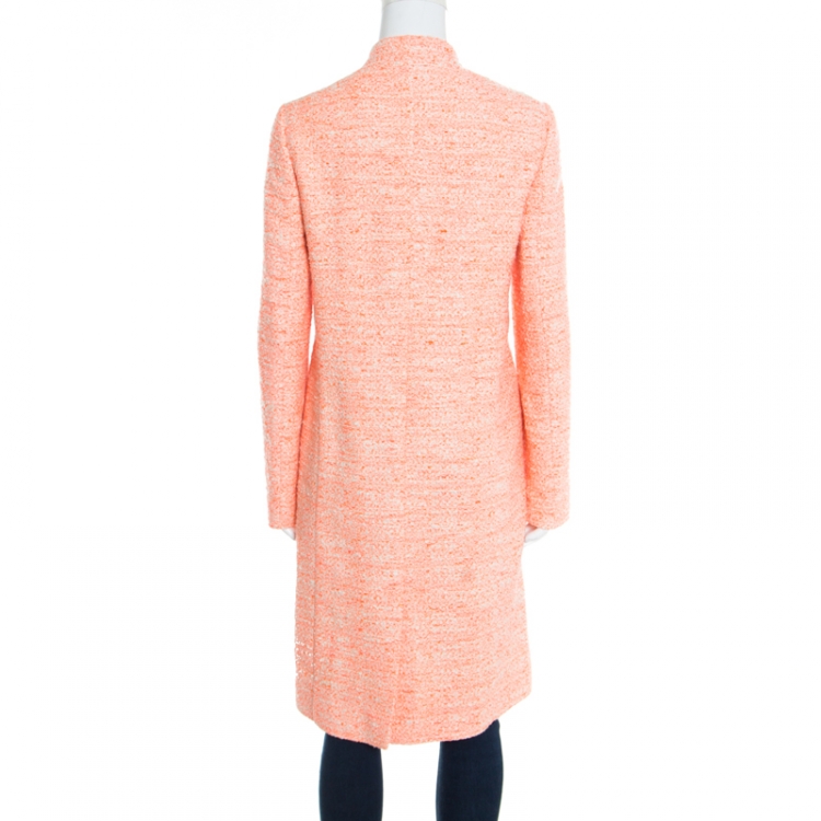 Pre Owned Boss By Hugo Boss Neon Orange and Cream Textured Cotton Blend Candalis Coat S