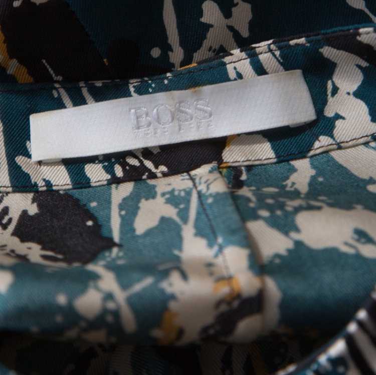 Pre Owned Boss by Hugo Boss Multicolor Splatter Printed Silk Long Sleeve Banora Blouse S