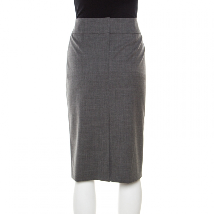 Pre Owned Boss By Hugo Boss Grey Stretch Wool Pencil Skirt M