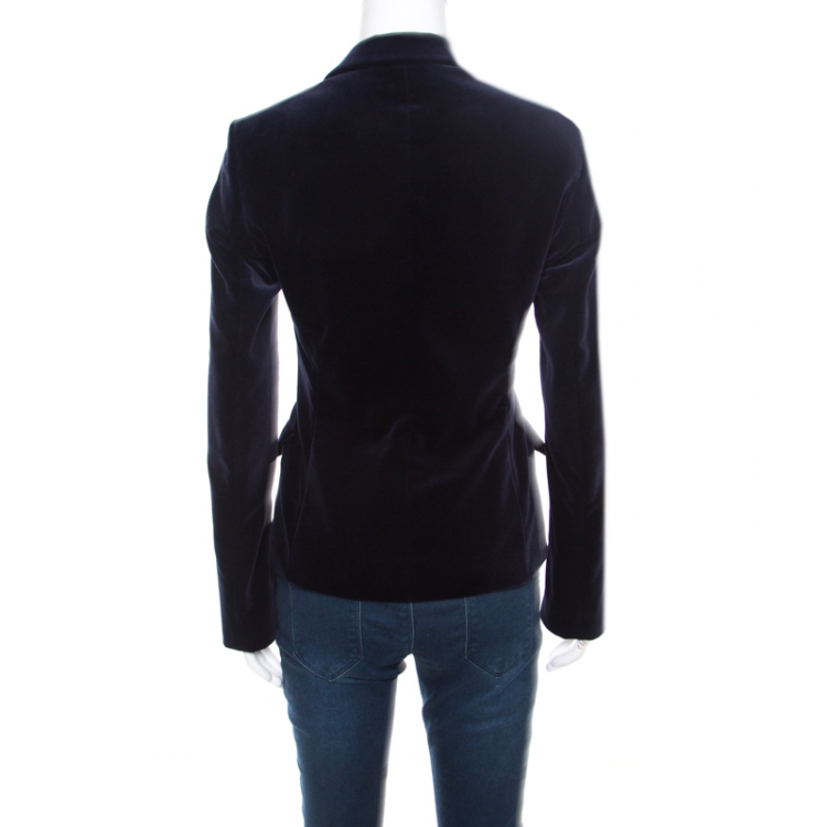 Pre Owned Boss by Hugo Boss Navy Blue Velvet Two Button Jaris Blazer S