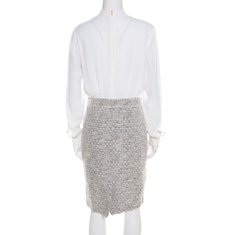 Pre Owned Boss by Hugo Boss Colorblock Silk and Tweed Long Sleeve Halennia Dress S