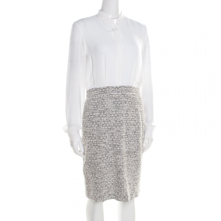 Pre Owned Boss by Hugo Boss Colorblock Silk and Tweed Long Sleeve Halennia Dress S