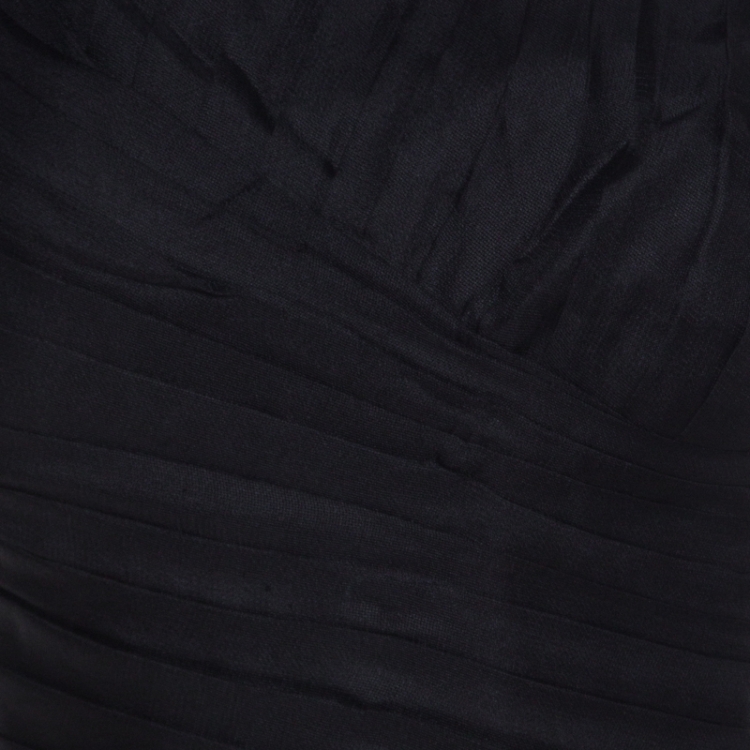 Pre Owned Boss By Hugo Boss Black Ruched Silk Strapless Dramata Maxi Dress M
