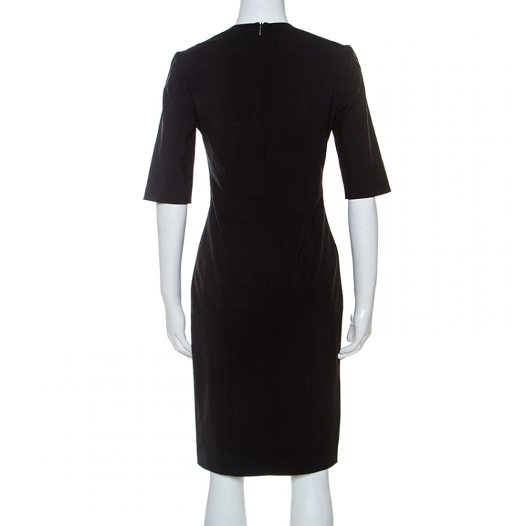 Pre Owned Boss By Hugo Boss Black Wool V Neck Dress S