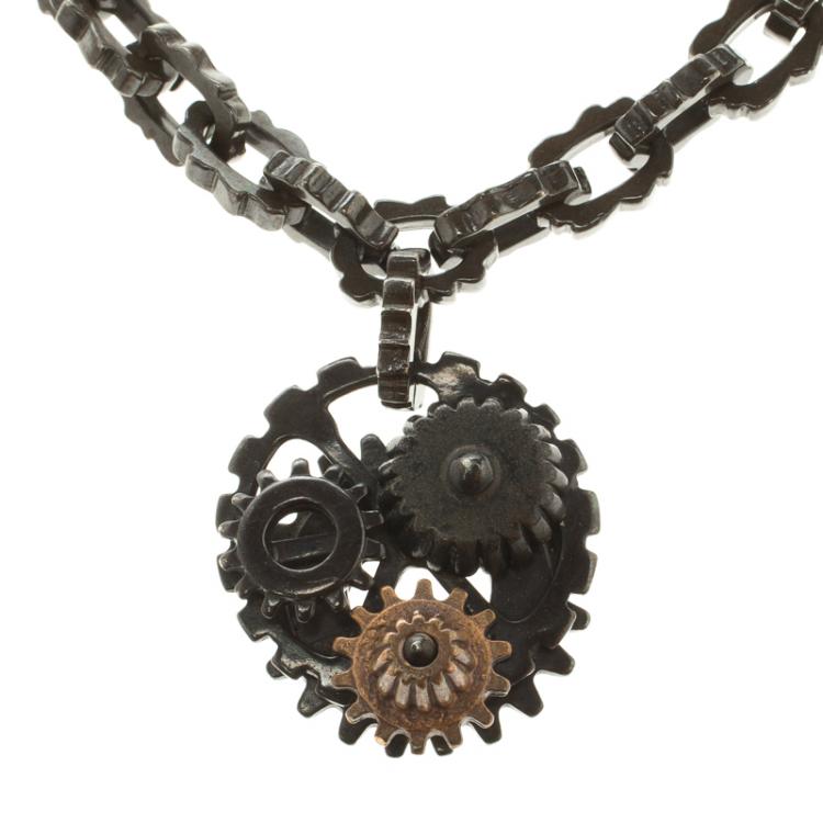 Pre Owned Bottega Veneta Brown Gear Chain Silver Bracelet S