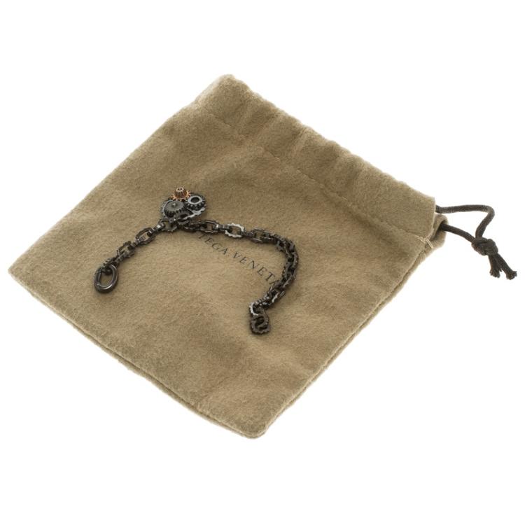 Pre Owned Bottega Veneta Brown Gear Chain Silver Bracelet S