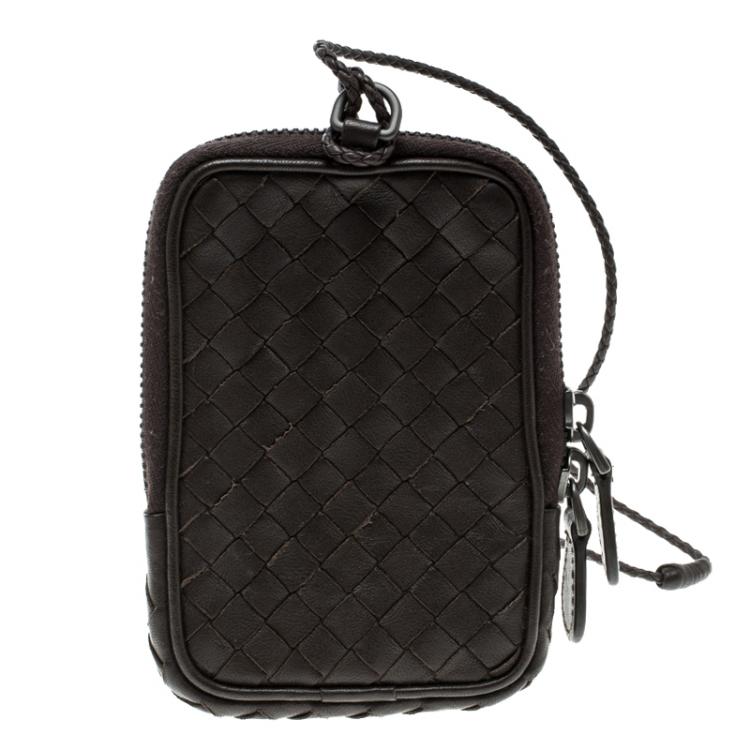 Pre Owned Bottega Veneta Dark Brown Intrecciato Leather High Tech Case Holder