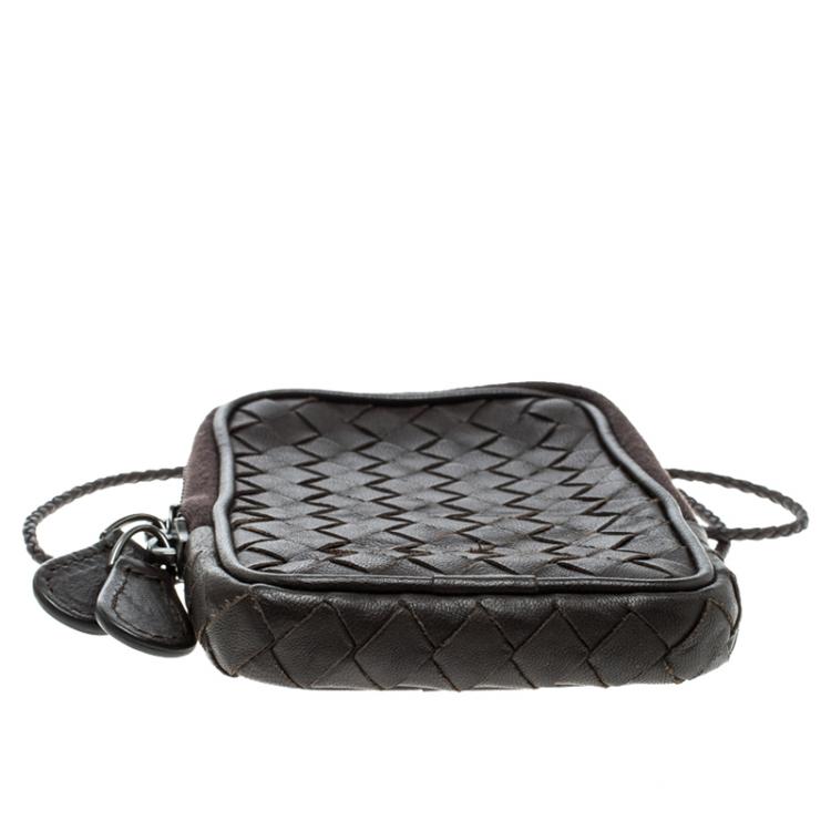 Pre Owned Bottega Veneta Dark Brown Intrecciato Leather High Tech Case Holder