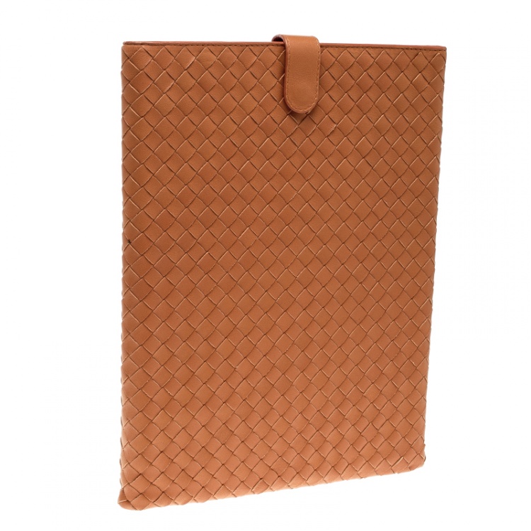 Pre Owned Bottega Veneta Orange Intrecciato Leather Ipad Case
