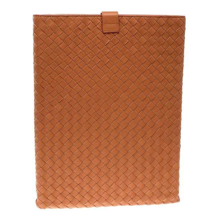 Pre Owned Bottega Veneta Orange Intrecciato Leather Ipad Case