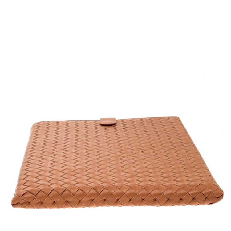 Pre Owned Bottega Veneta Orange Intrecciato Leather Ipad Case