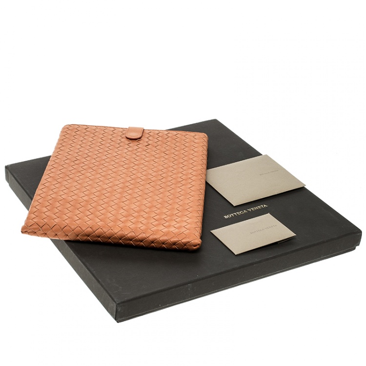 Pre Owned Bottega Veneta Orange Intrecciato Leather Ipad Case