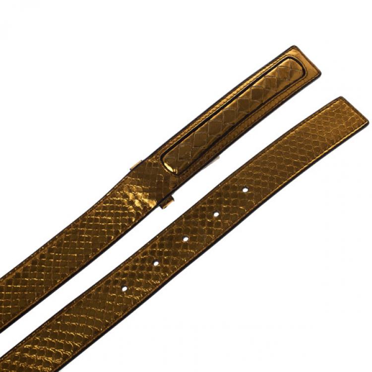 Pre Owned Bottega Veneta Gold Oro Bruciato Ayers Belt 95CM