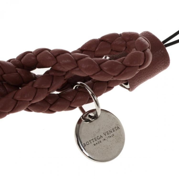 Pre Owned Bottega Veneta Brown Intrecciato Leather Phone Strap