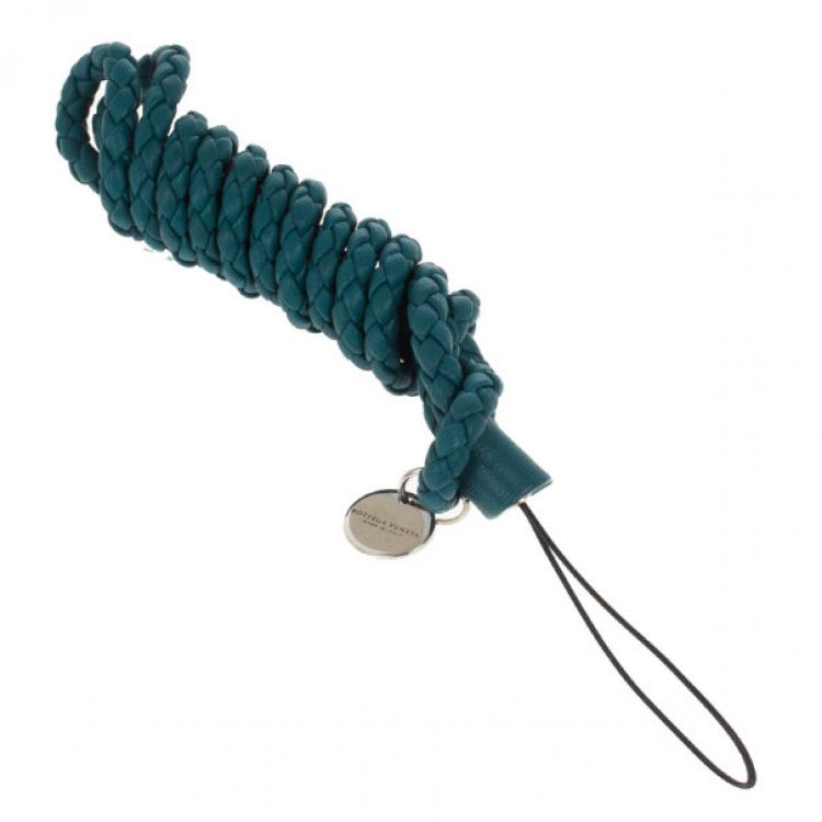 Pre Owned Bottega Veneta Green Intrecciato Phone Strap