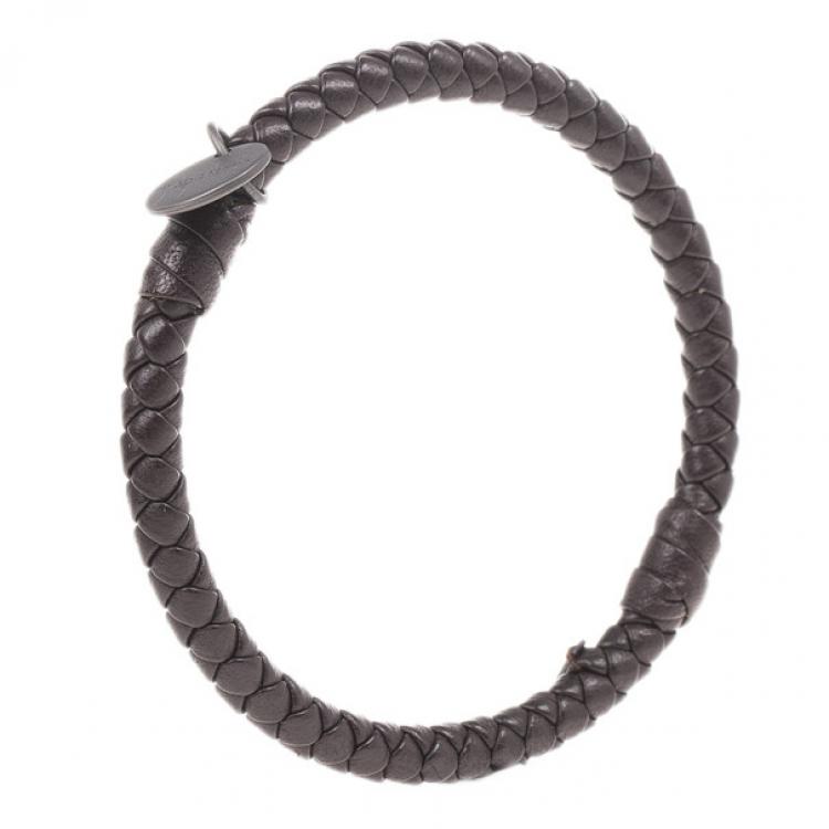 Pre Owned Bottega Veneta Intrecciato Nappa Dark Brown Bracelet Size M