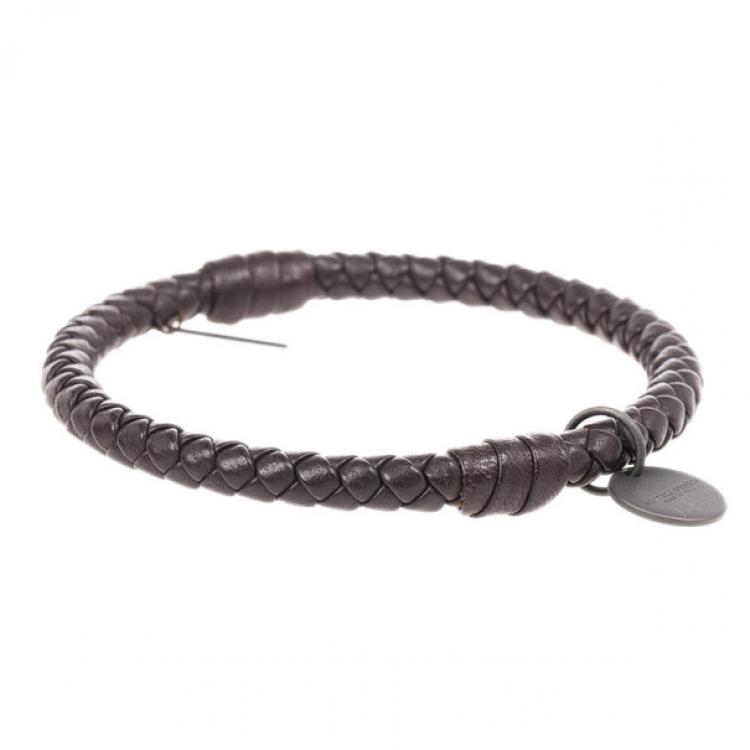 Pre Owned Bottega Veneta Intrecciato Nappa Dark Brown Bracelet Size M