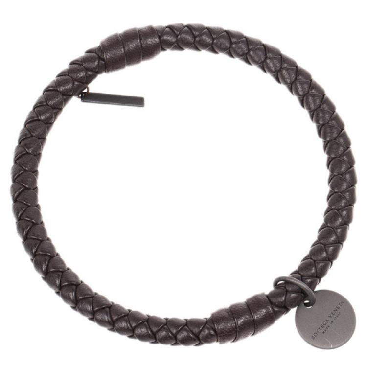 Pre Owned Bottega Veneta Intrecciato Nappa Dark Brown Bracelet Size M
