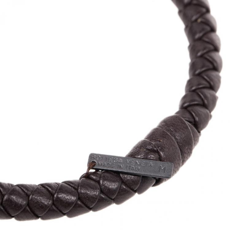 Pre Owned Bottega Veneta Intrecciato Nappa Dark Brown Bracelet Size M