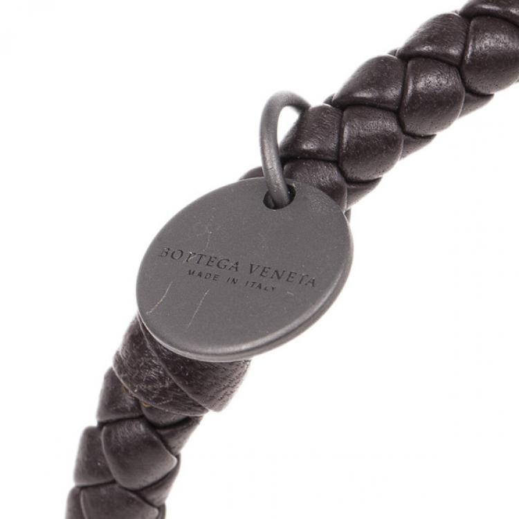 Pre Owned Bottega Veneta Intrecciato Nappa Dark Brown Bracelet Size M