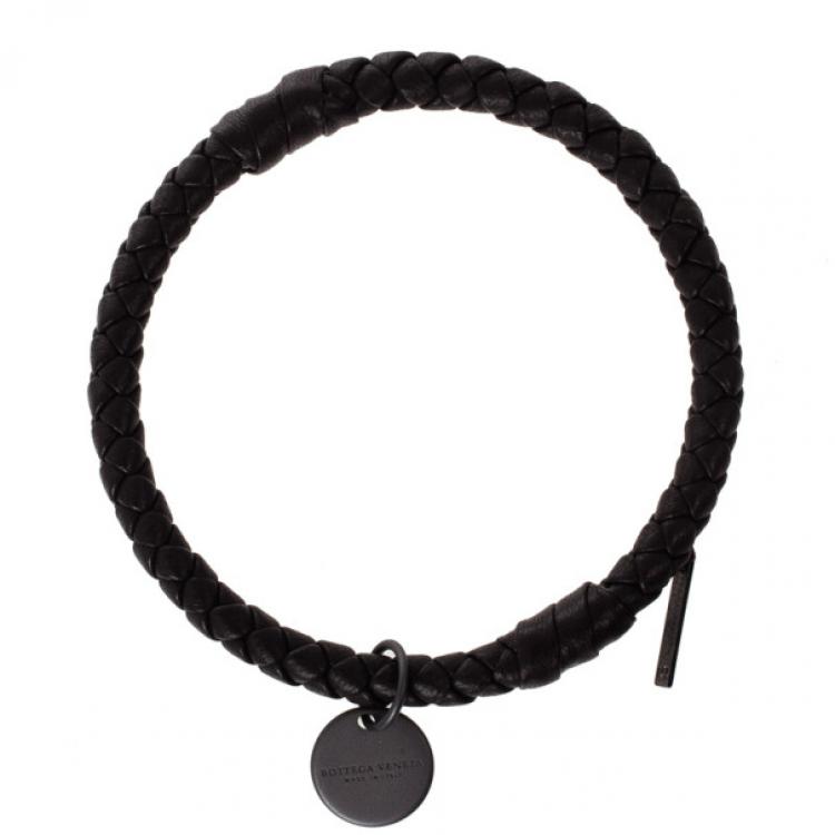 Pre Owned Bottega Veneta Dark Brown Intrecciato Nappa Bracelet S