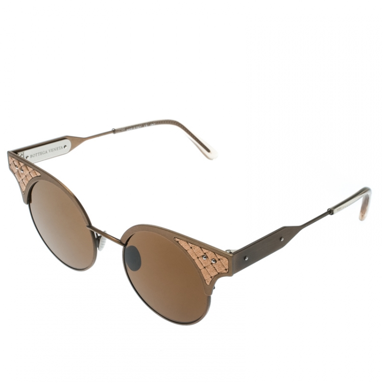 Pre Owned Bottega Veneta Bronze/Brown BV0113S Round Sunglasses 