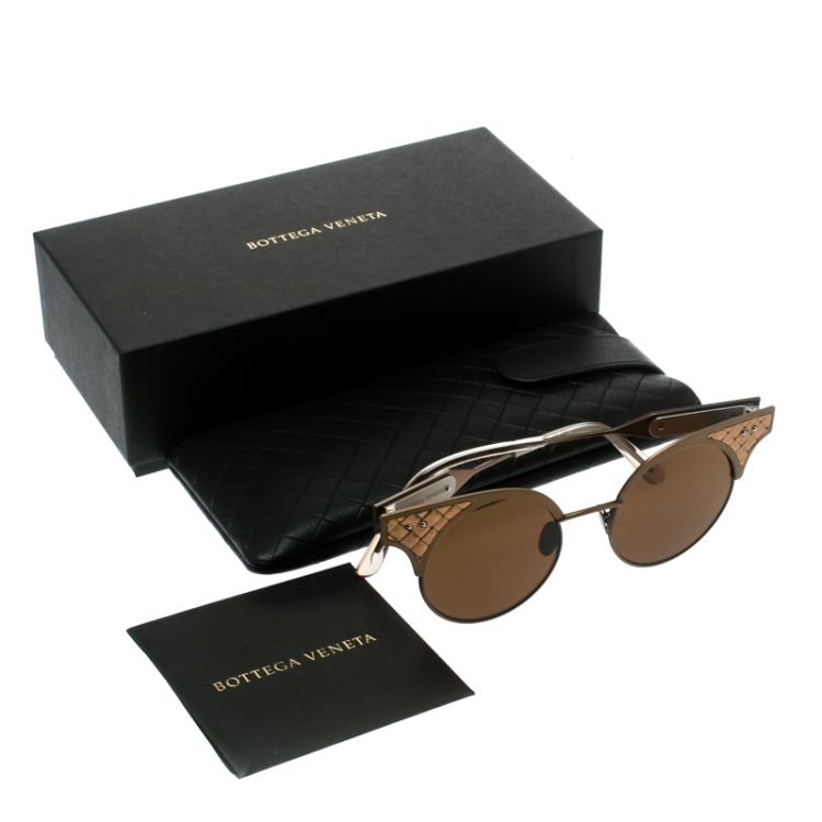 Pre Owned Bottega Veneta Bronze/Brown BV0113S Round Sunglasses 