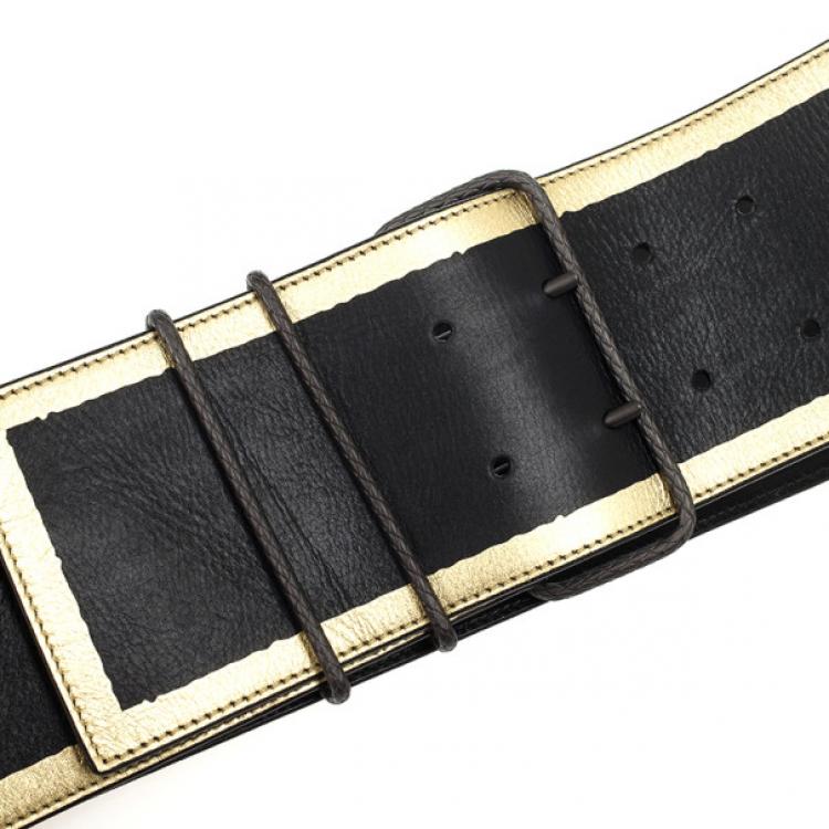 Pre Owned Bottega Veneta Black Leather Waist Belt 85 CM