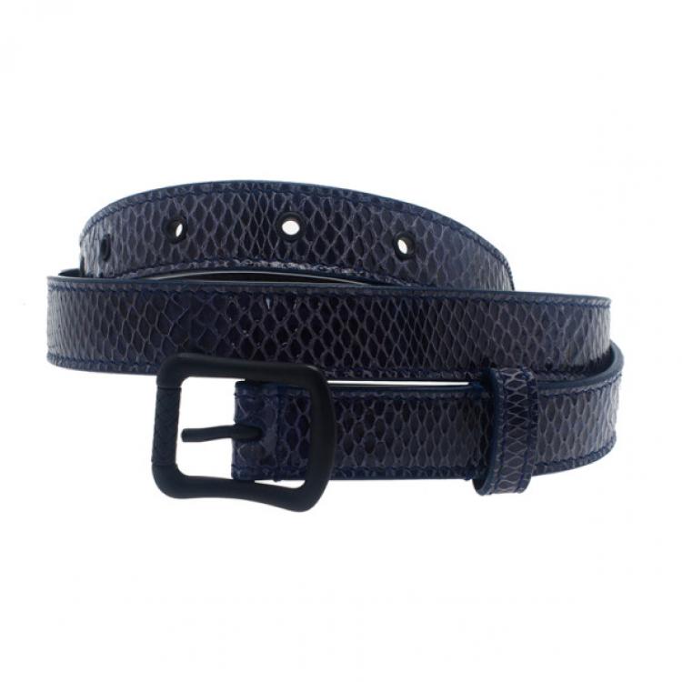 Pre Owned Bottega Veneta Blue Watersnake Ayers Belt 80CM