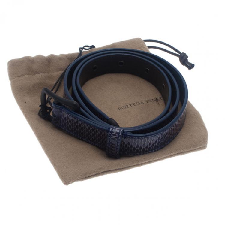 Pre Owned Bottega Veneta Blue Watersnake Ayers Belt 80CM