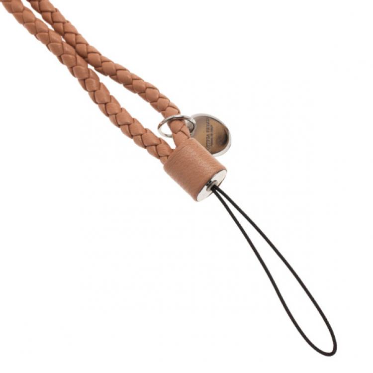 Pre Owned Bottega Veneta Beige Intrecciato Leather Phone Strap