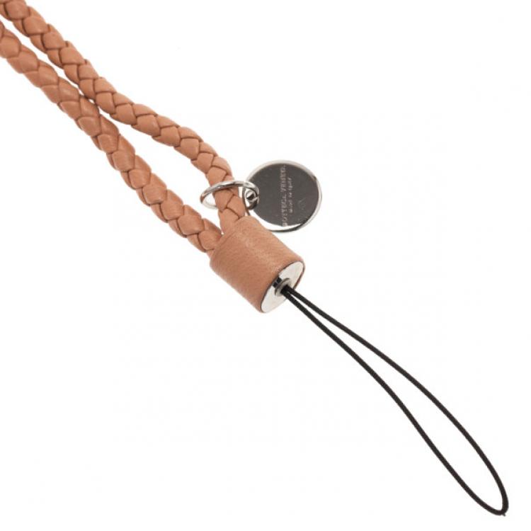 Pre Owned Bottega Veneta Beige Intrecciato Leather Phone Strap