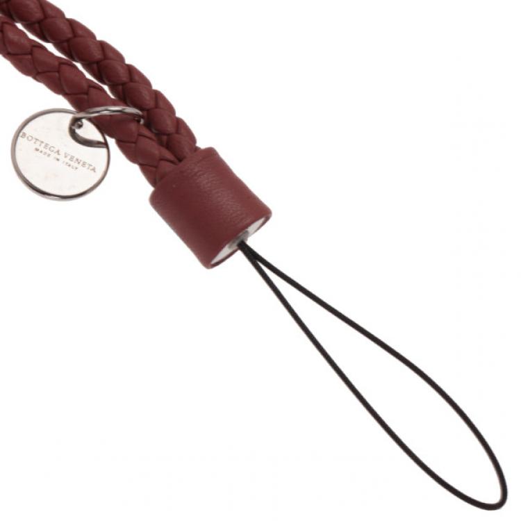 Pre Owned Bottega Veneta Brown Intrecciato Leather Phone Strap