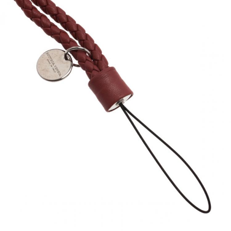 Pre Owned Bottega Veneta Brown Intrecciato Leather Phone Strap