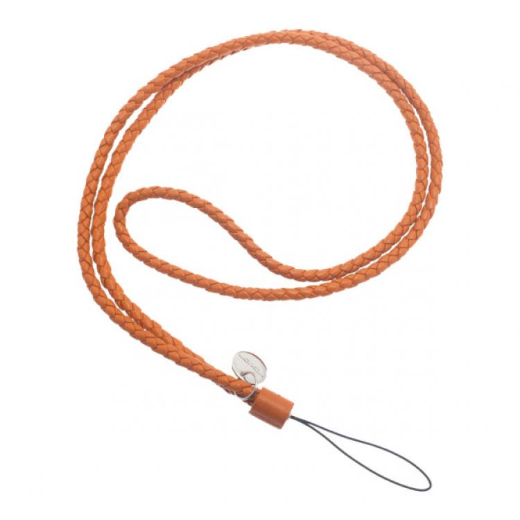 Pre Owned Bottega Veneta Orange Intrecciato Leather Phone Strap