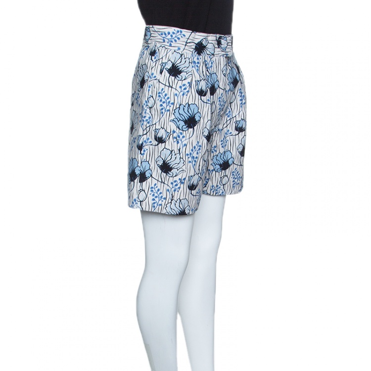Pre Owned Bottega Veneta Off White and Blue Floral Printed High Waist Shorts S
