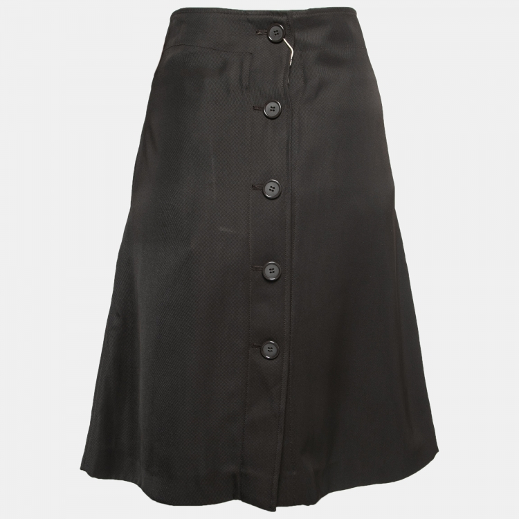 Pre Owned Bottega Veneta Dark Brow Crepe Buttoned Pencil Skirt M