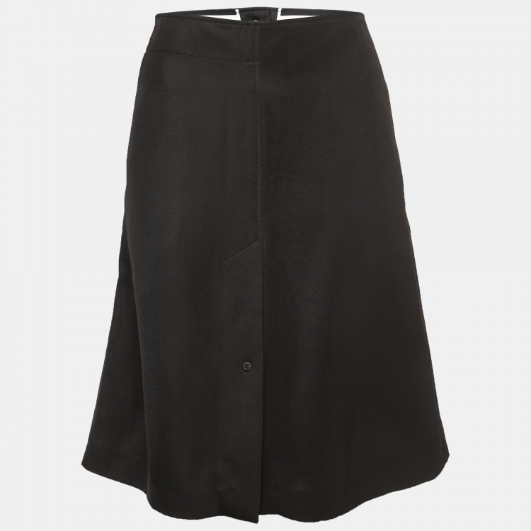 Pre Owned Bottega Veneta Dark Brow Crepe Buttoned Pencil Skirt M