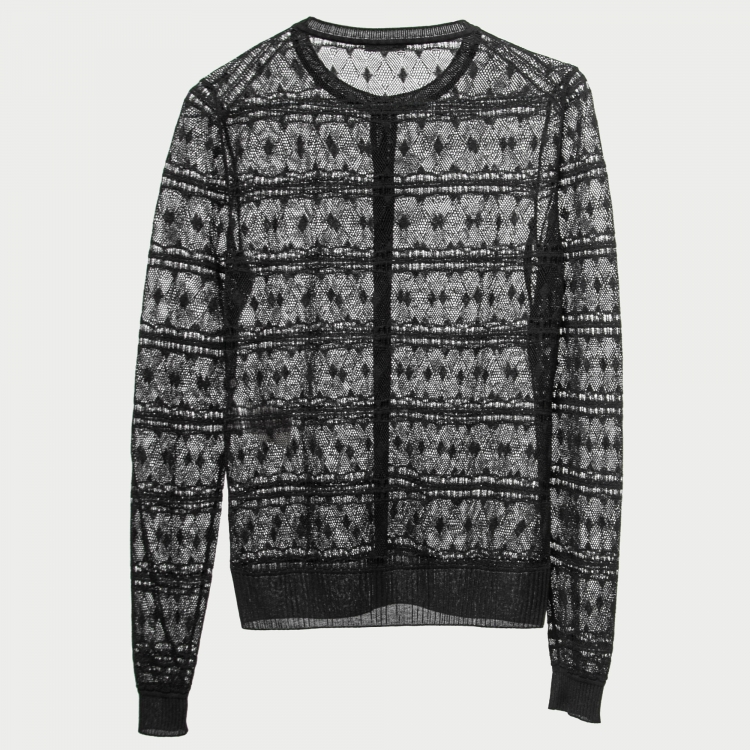Pre Owned Bottega Veneta Black Crochet Knit Buttoned Cardigan S