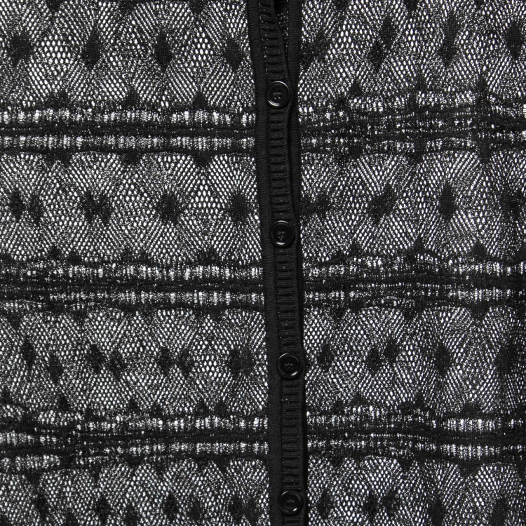 Pre Owned Bottega Veneta Black Crochet Knit Buttoned Cardigan S