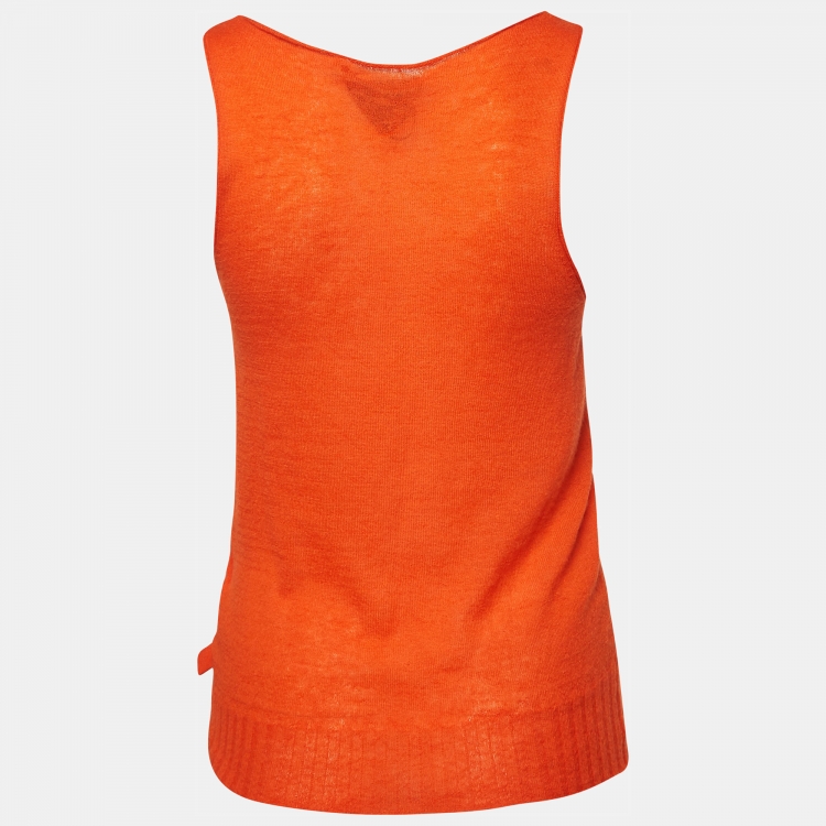 Pre Owned Bottega Veneta Orange Superfine Cashmere Knit Sleeveless Top S